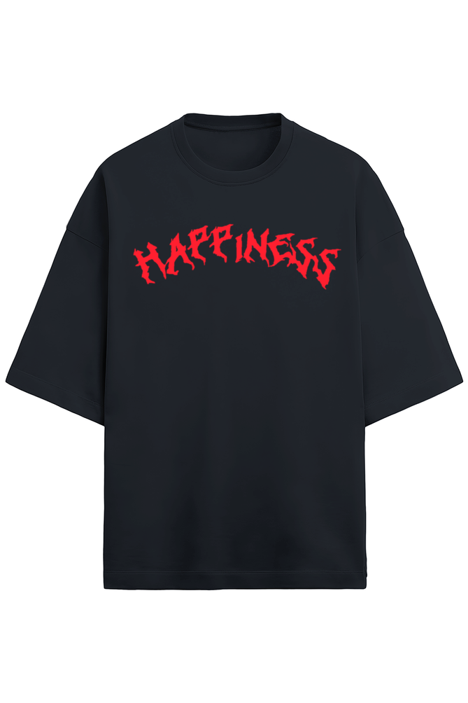 Happiness Unisex Terry Oversized T-Shirts Navy Blue