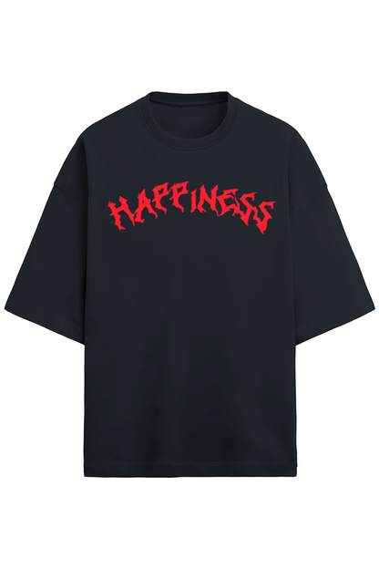 Happiness Unisex Terry Oversized T-Shirts Navy Blue