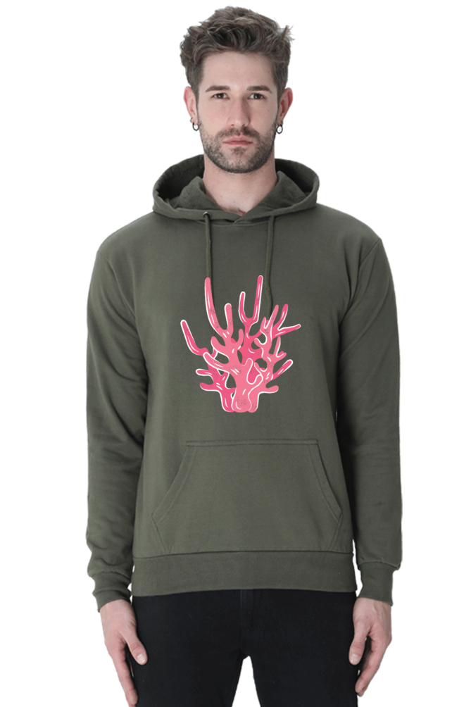 Coral Unisex Casual Hoodie Olive Green