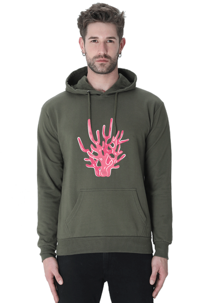 Coral Unisex Casual Hoodie Olive Green