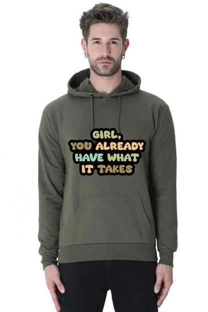 Girl Unisex Casual Hoodie Olive Green