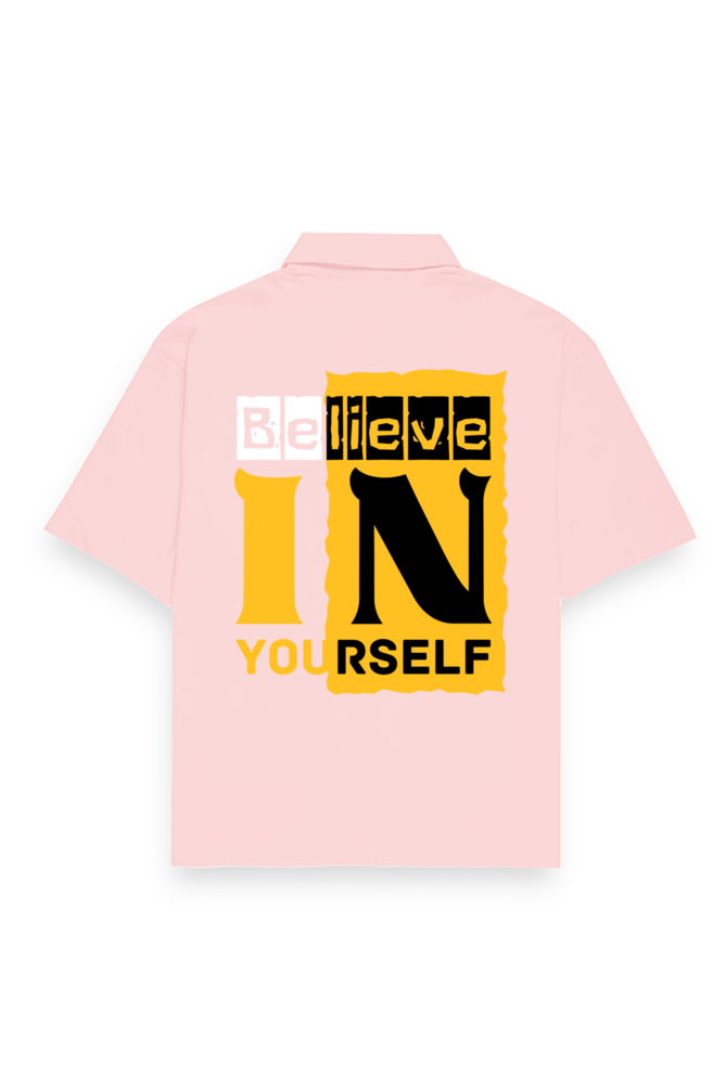 Believe In Yourself Oversized Cotton Shirt Light Baby Pink