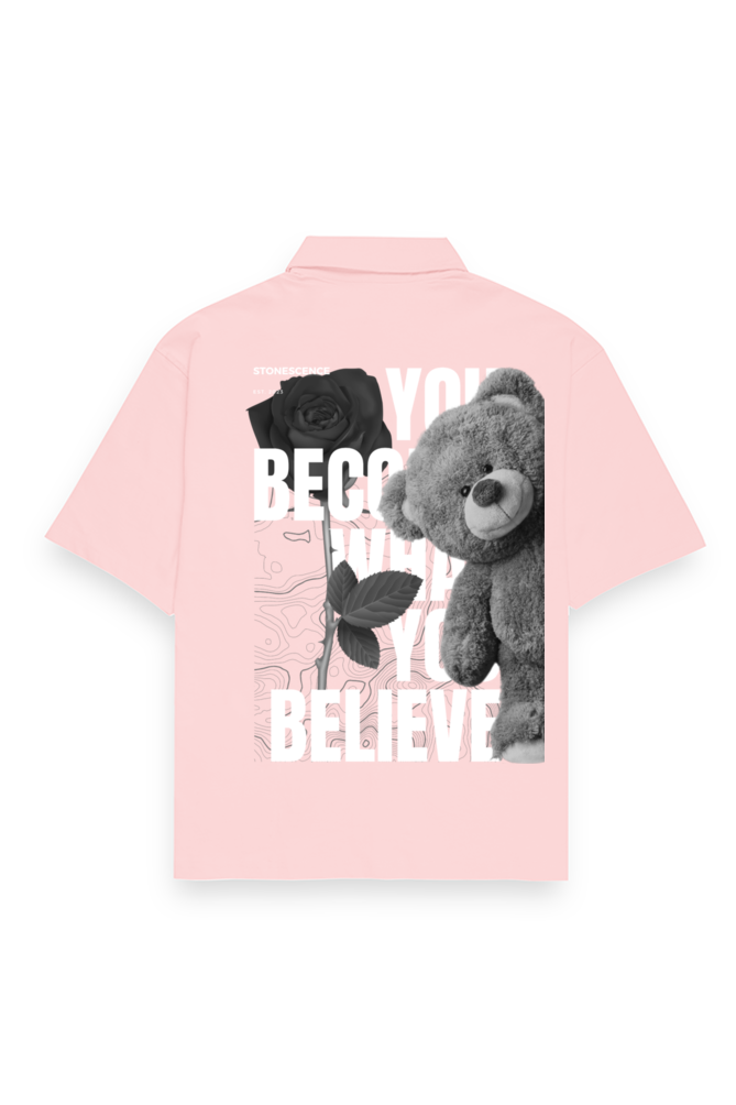 Believe Oversized Cotton Shirt Light Baby Pink
