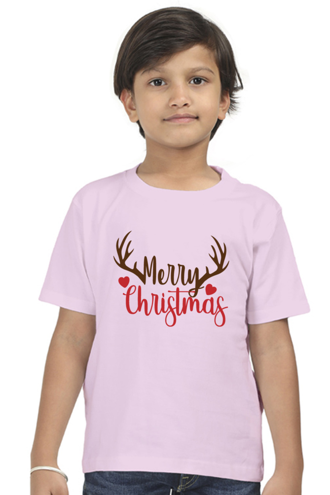 Merry Christmas Kid's Half Sleeve T-Shirt Light Baby Pink