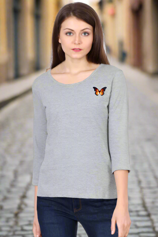 Butterfly Grey Women’s 3/4th Sleeve T-Shirt