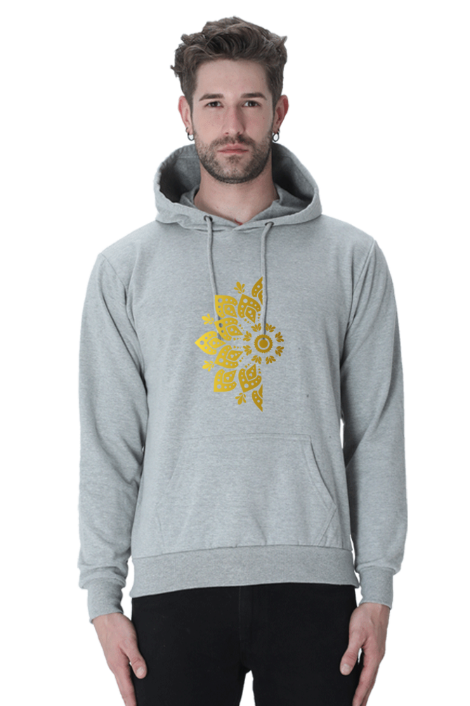 Gold Mandala Unisex Casual Hoodie Grey Melange