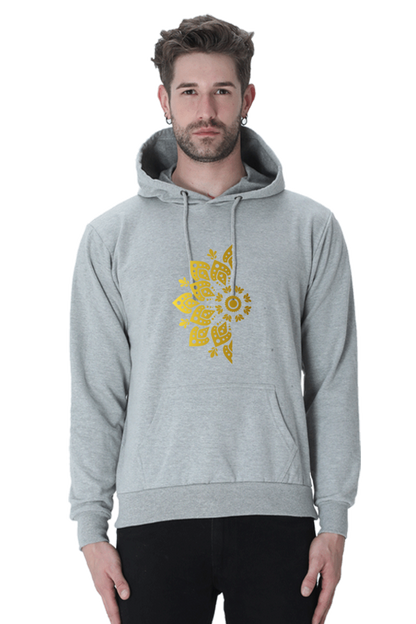 Gold Mandala Unisex Casual Hoodie Grey Melange