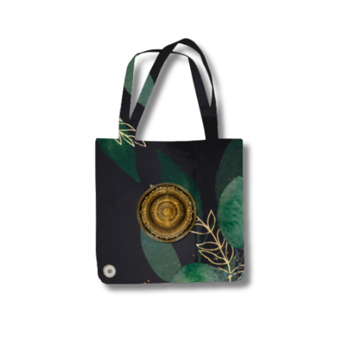 Gold and Green Leaves Tote Bag with Zipper Standard