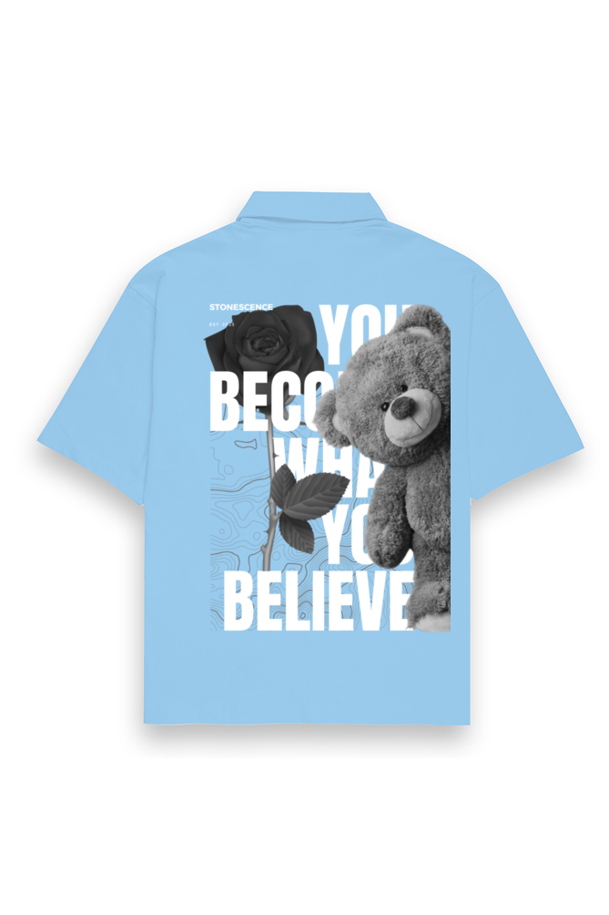 Believe Oversized Cotton Shirt Baby Blue
