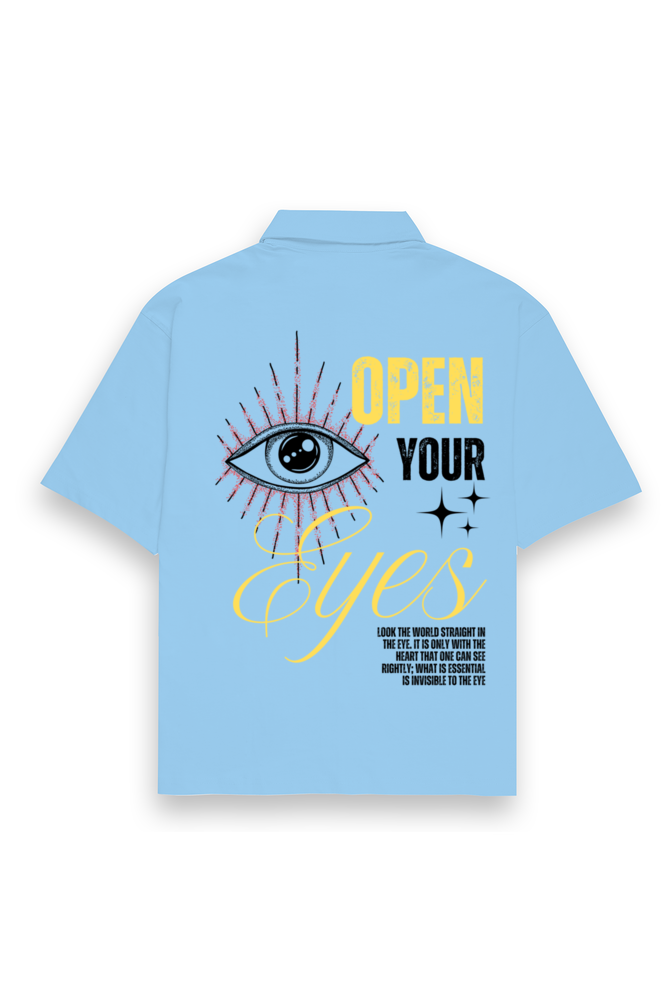 Eyes Dark Oversized Cotton Shirt Baby Blue