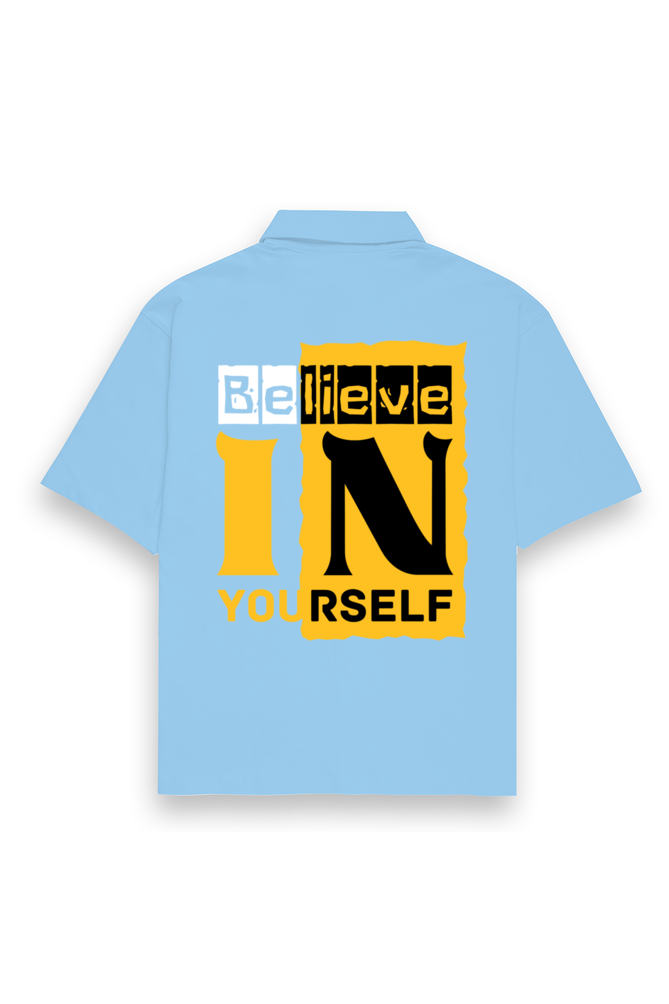Believe In Yourself Oversized Cotton Shirt Baby Blue