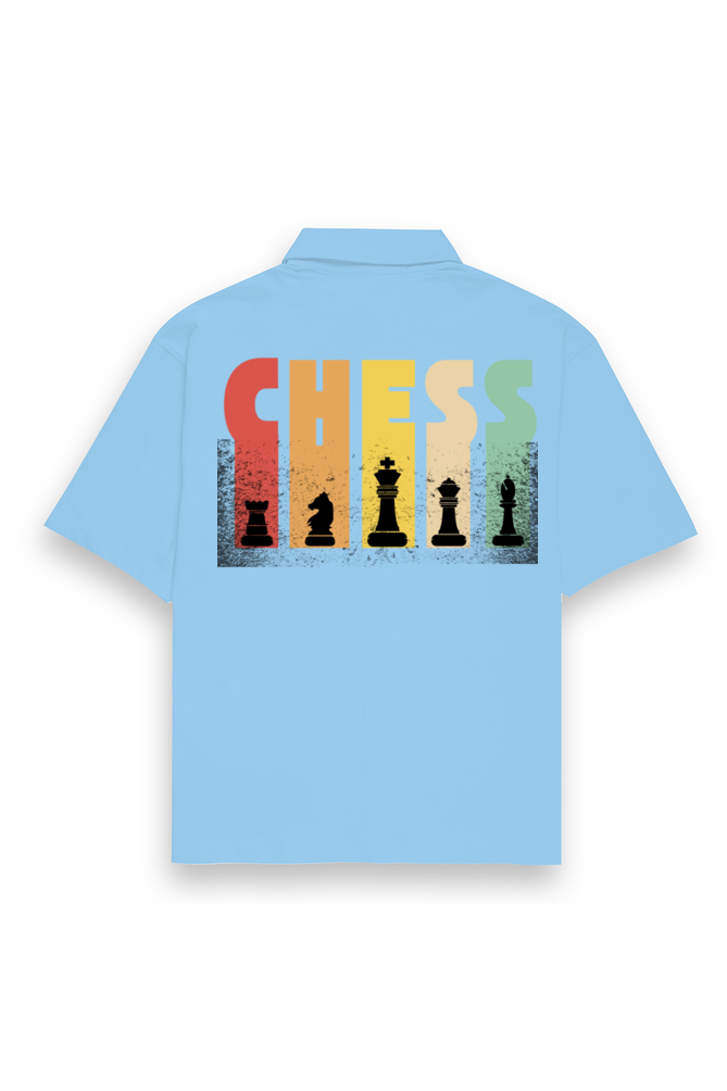 Chess Oversized Cotton Shirt Baby Blue