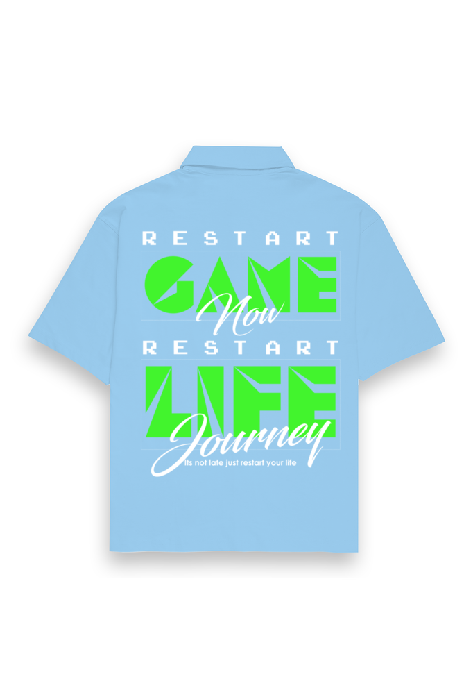 Restart Oversized Cotton Shirt Baby Blue