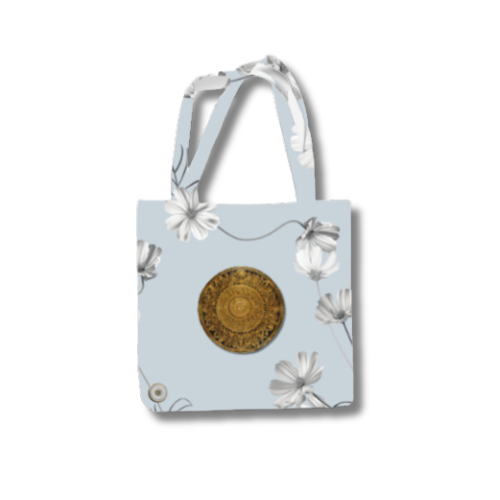 Gold and Gray Flower Tote Bag with Zipper Standard