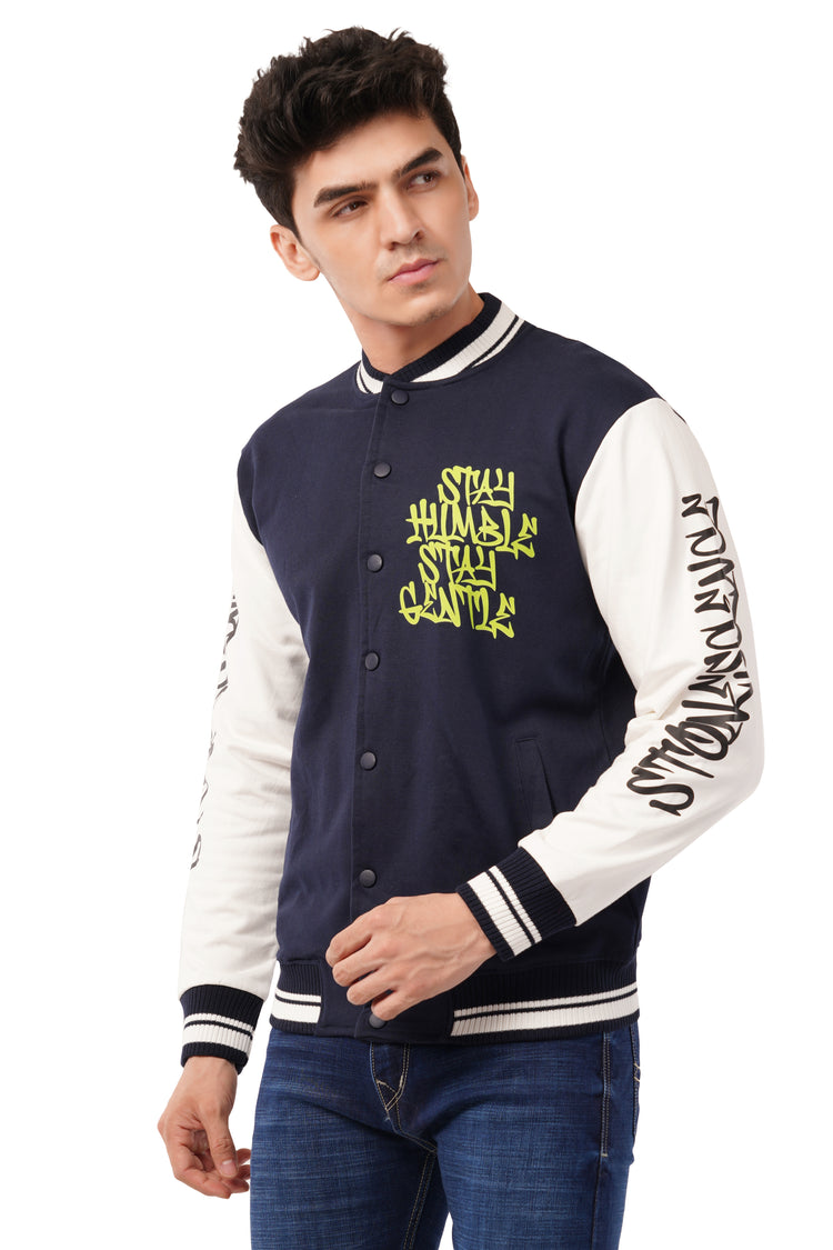 Stay Humble Stylish Long Sleeve Button Varsity Jacket