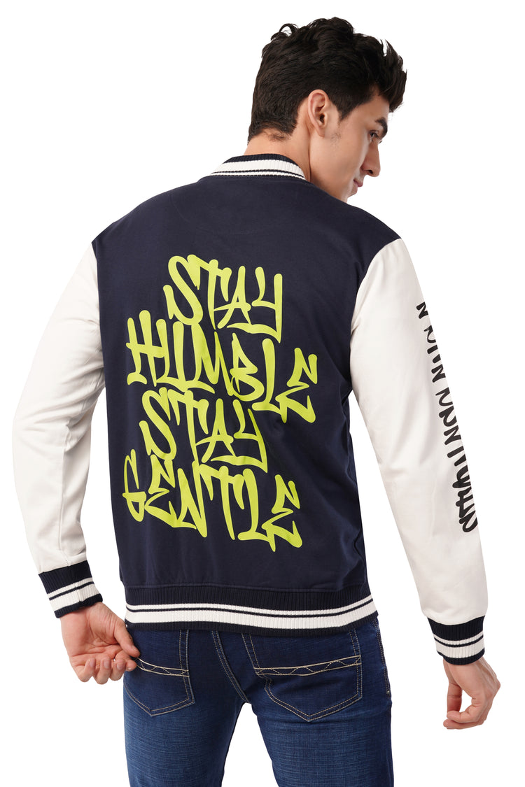 Stay Humble Stylish Long Sleeve Button Varsity Jacket