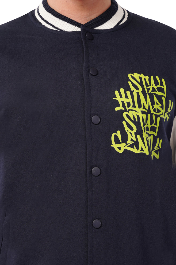 Stay Humble Stylish Long Sleeve Button Varsity Jacket