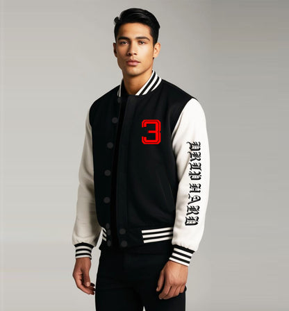 Drip Hard Long Sleeve Design Button Varsity Jacket