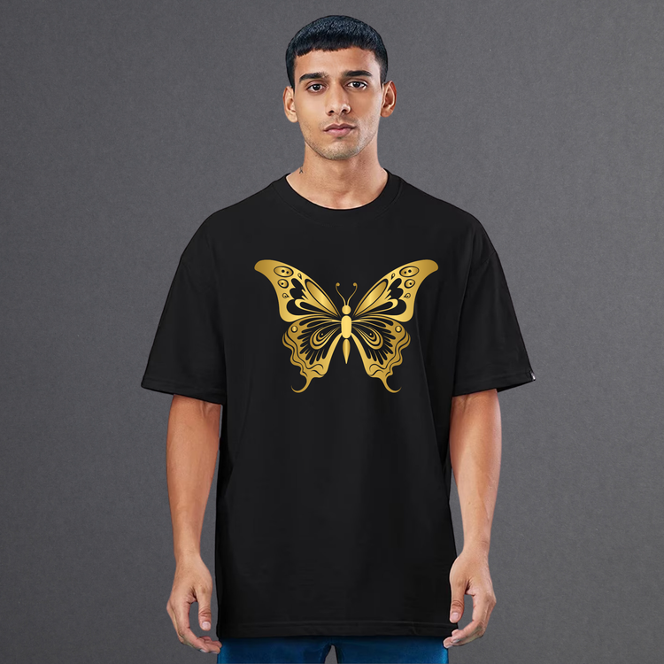 Golden Butterfly Unisex Oversized T-Shirt Black
