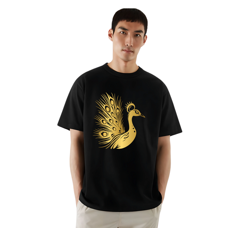 Golden Peacock Unisex Oversized T-Shirt Black