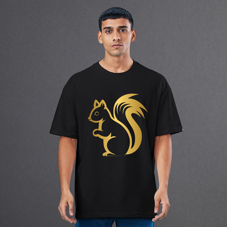 Golden Squirrel Unisex Oversized T-Shirt Black
