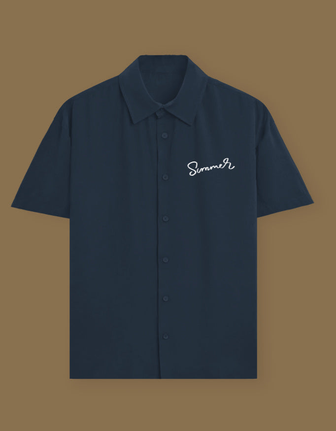 Summer Vibe Oversized Cotton Shirt Navy Blue