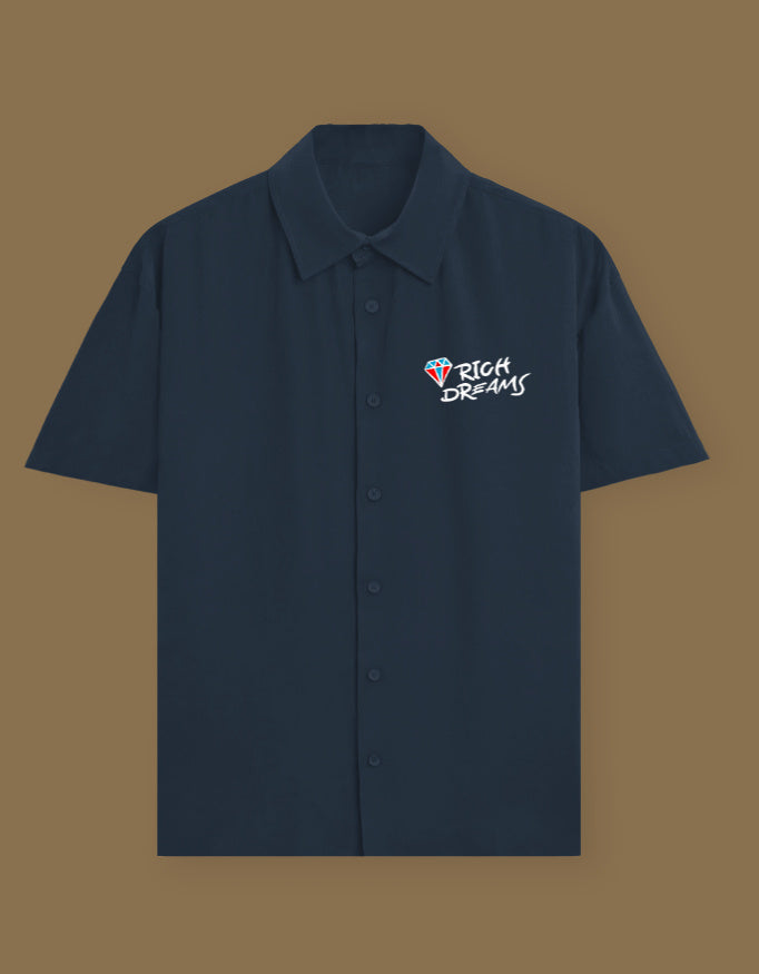 Rich Dreams Oversized Cotton Shirt Navy Blue