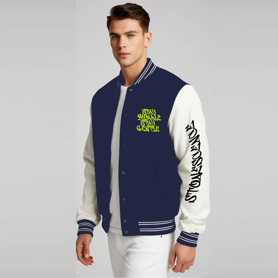 Stay Humble Stylish Long Sleeve Button Varsity Jacket