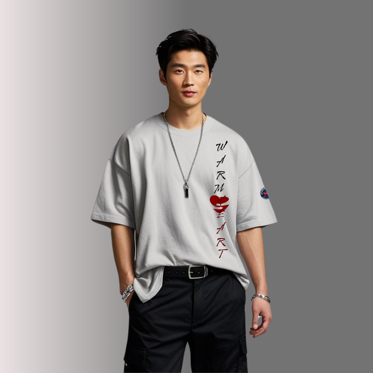 Warm Hearts Oversized T-Shirt Grey Melange