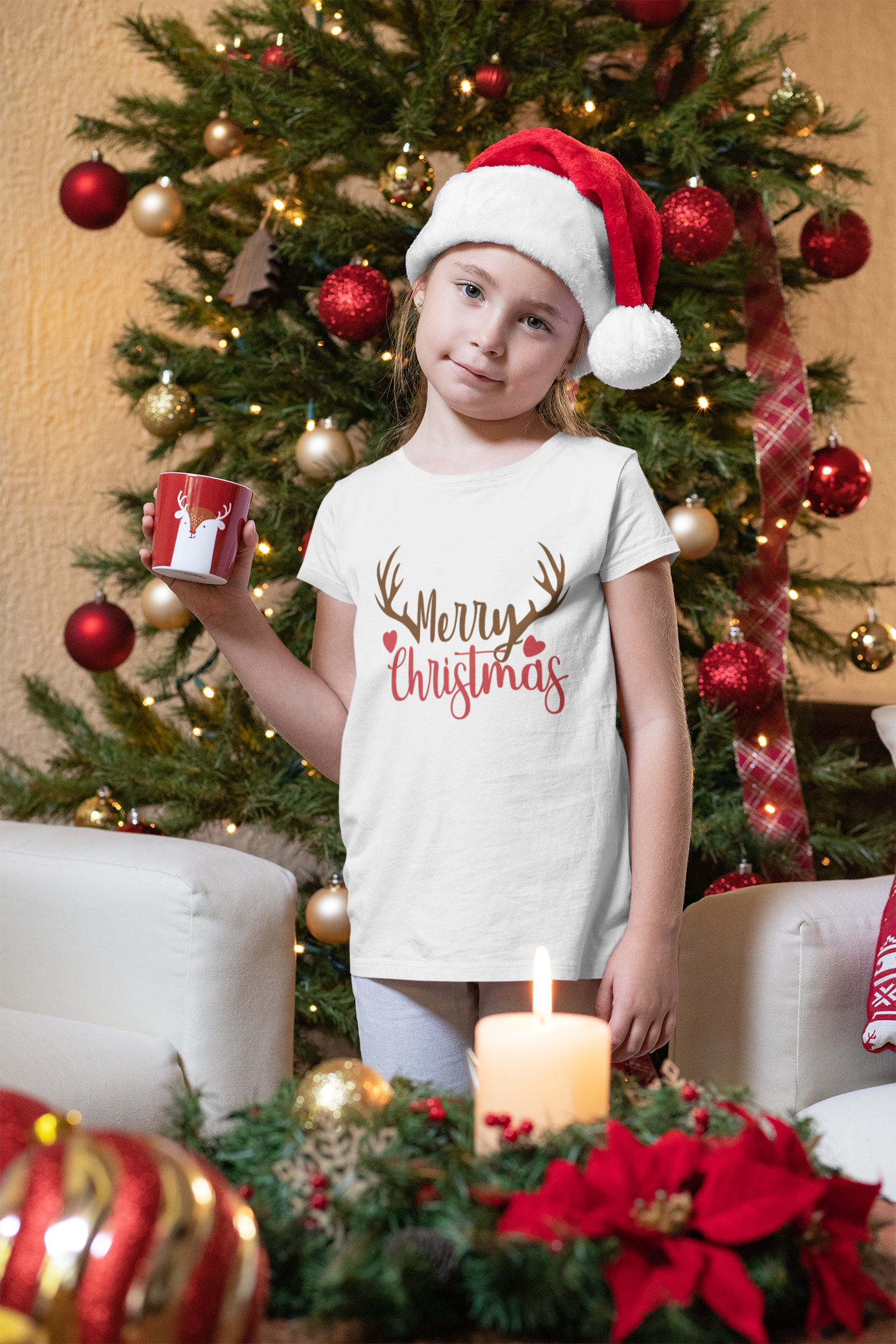 Merry Christmas Kid's Half Sleeve T-Shirt White