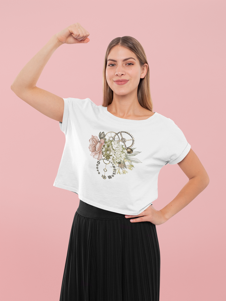 Gears in Motion Crop Top White