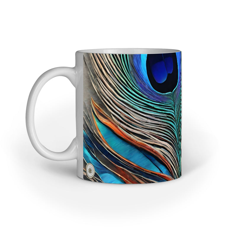 Peacock Feather Inner Colored Mug White