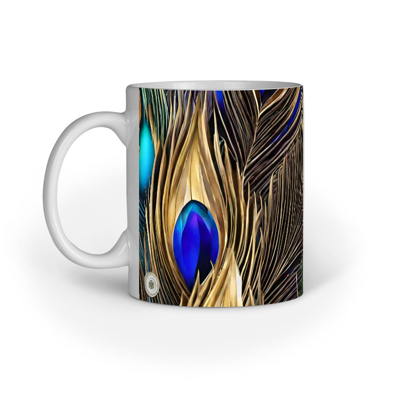 Crystal Peacock Feathers Inner Colored Mug White