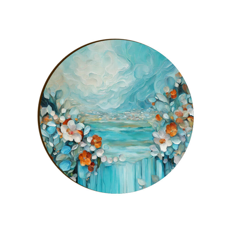 Waterfall with flowers Coaster Round