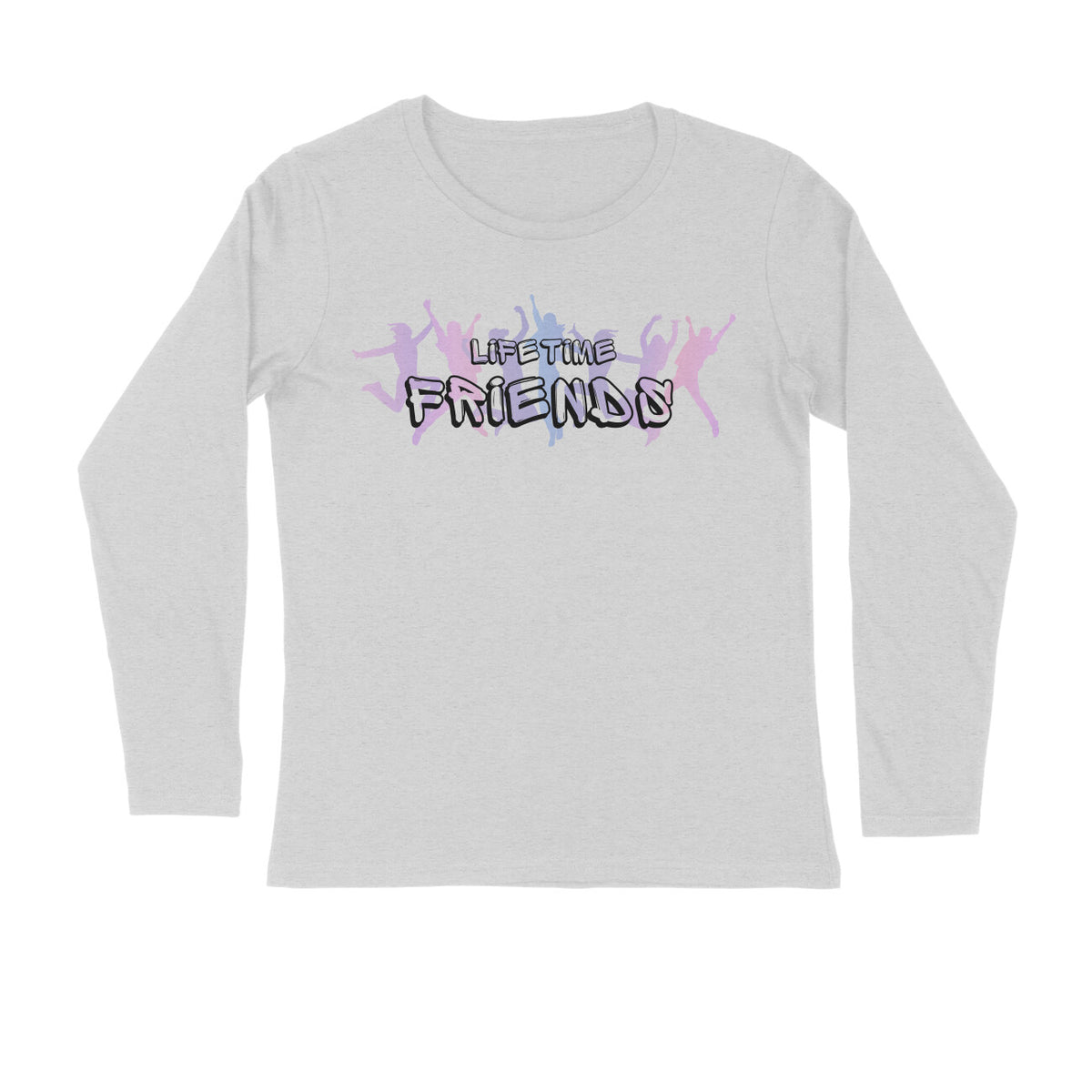 Life time Friends Men's Full Sleeve Round Neck T-Shirt Melange Grey