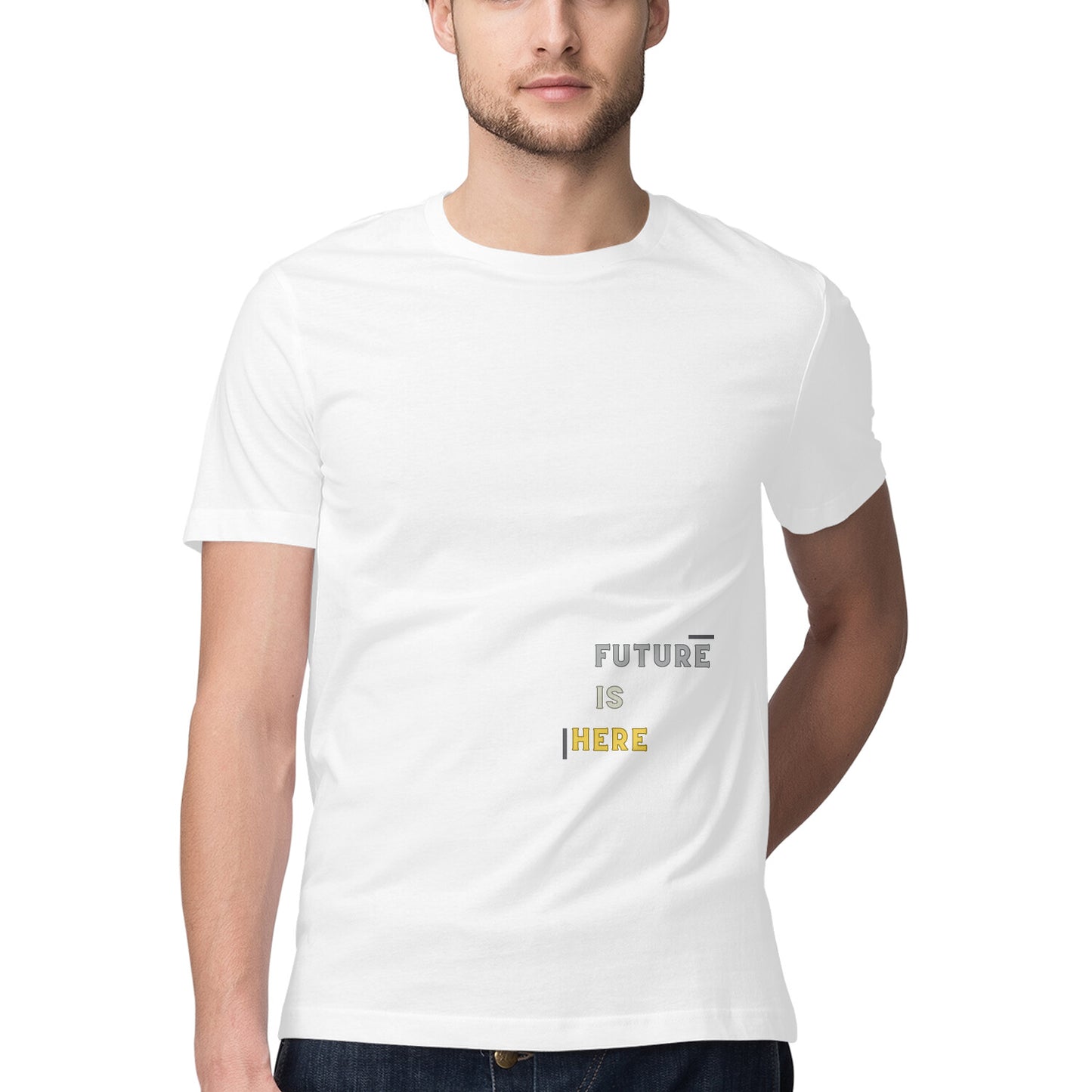 Future is here Men's Half Sleeve Round Neck T-Shirt White