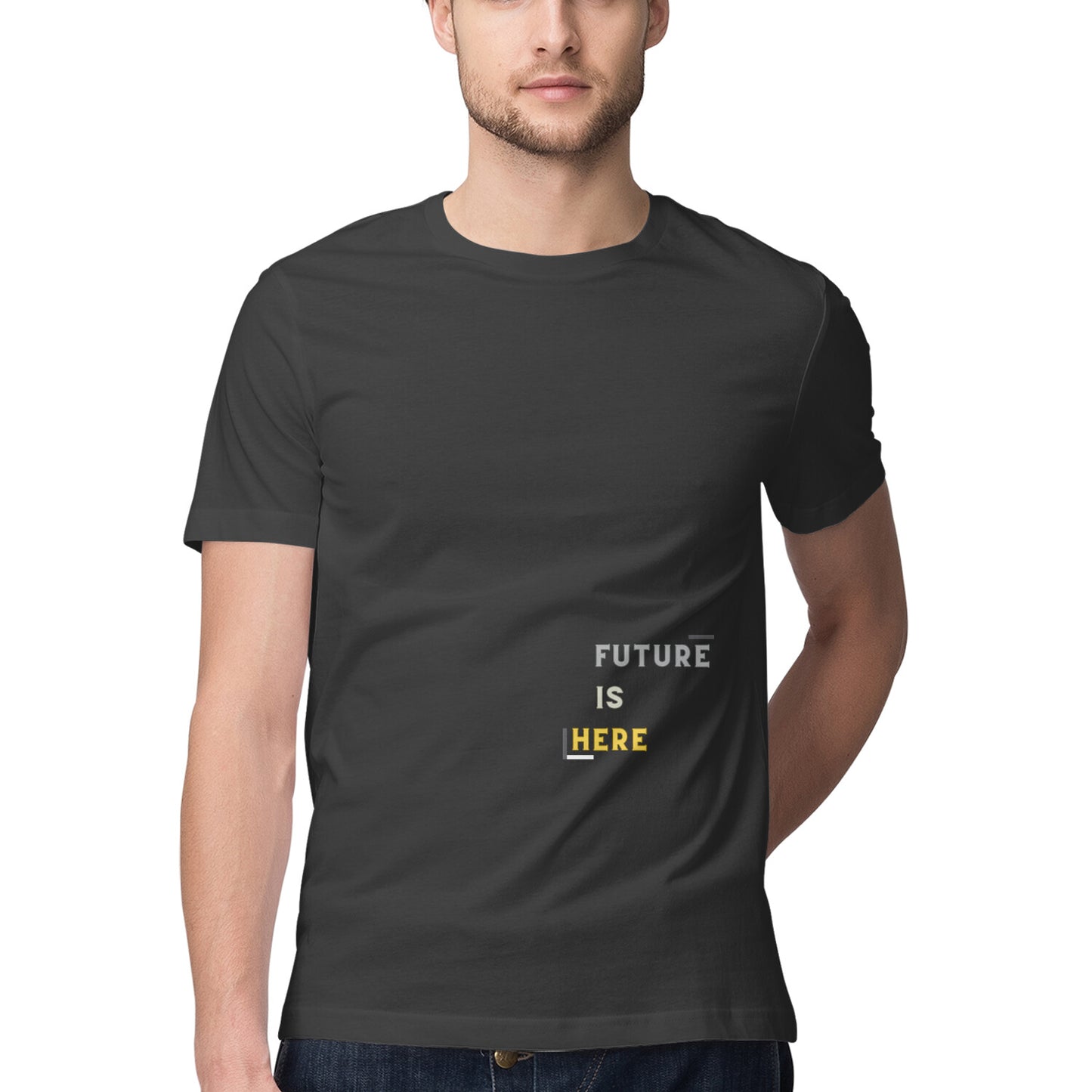 Future is here Men's Half Sleeve Round Neck T-Shirt Black