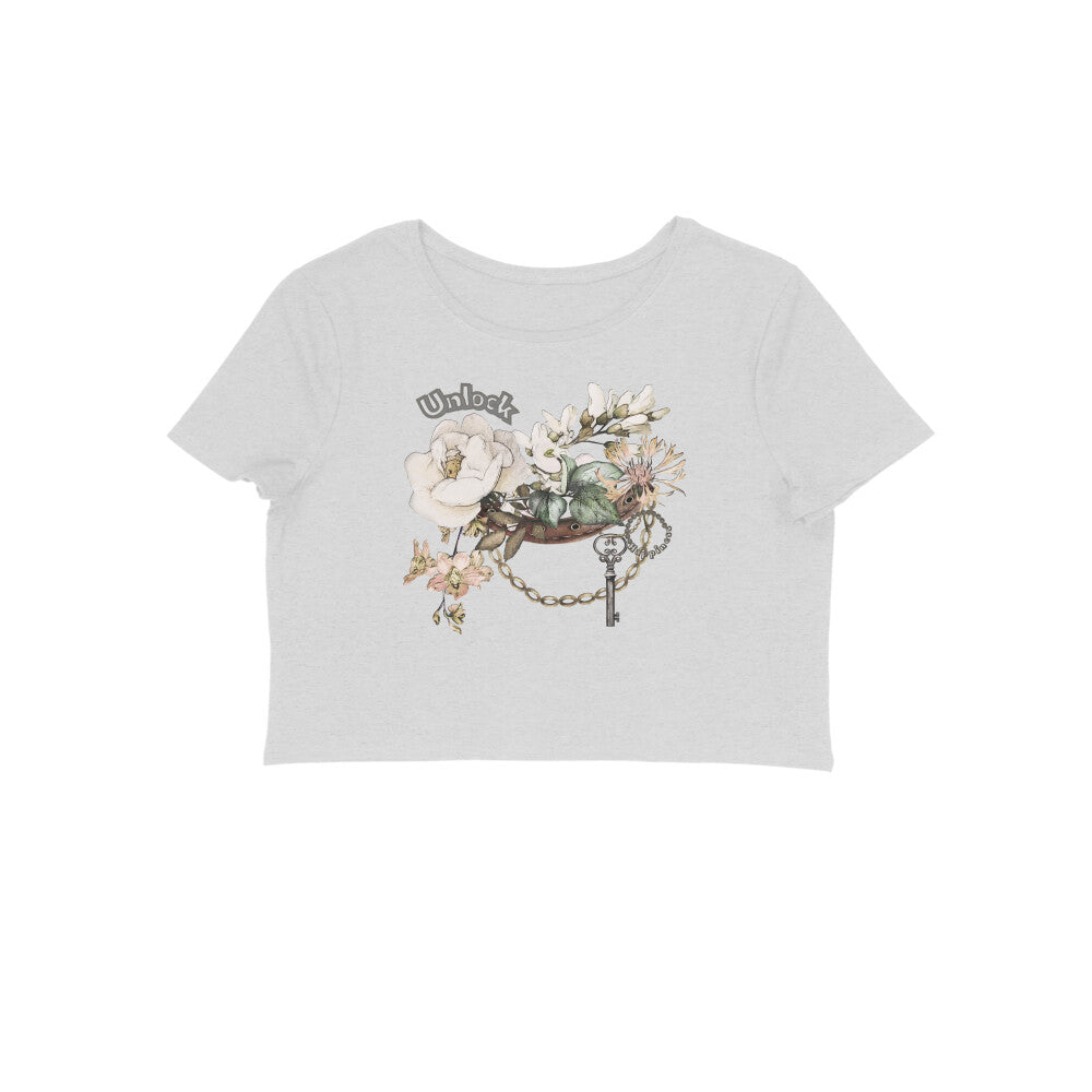 Unlock happiness Crop Top Melange Grey