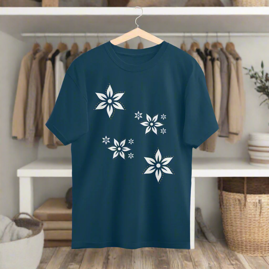 Flowers Splash Oversized T-Shirt Navy Blue