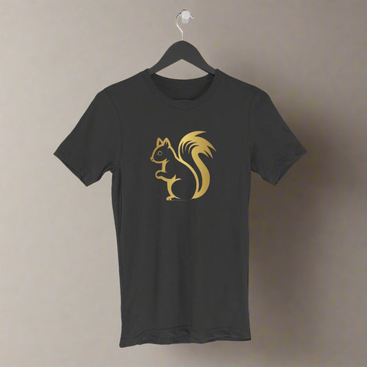 Animal Art Golden Squirrel Unisex Round Neck Half Sleeve T-Shirt Black