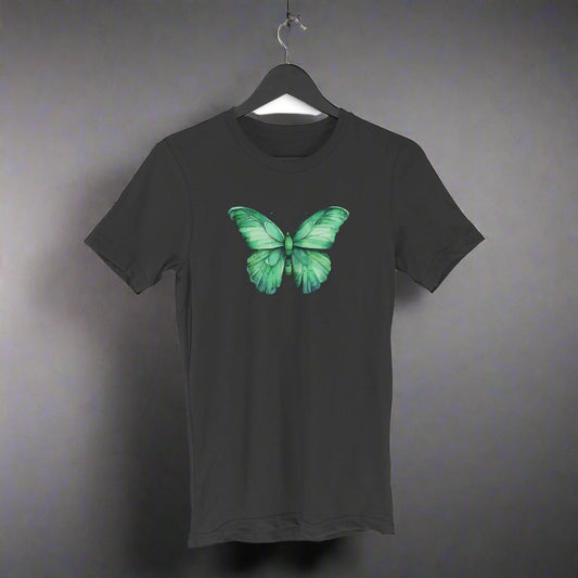 Animal Art Green Butterfly Unisex Round Neck Half Sleeve T-Shirt Black