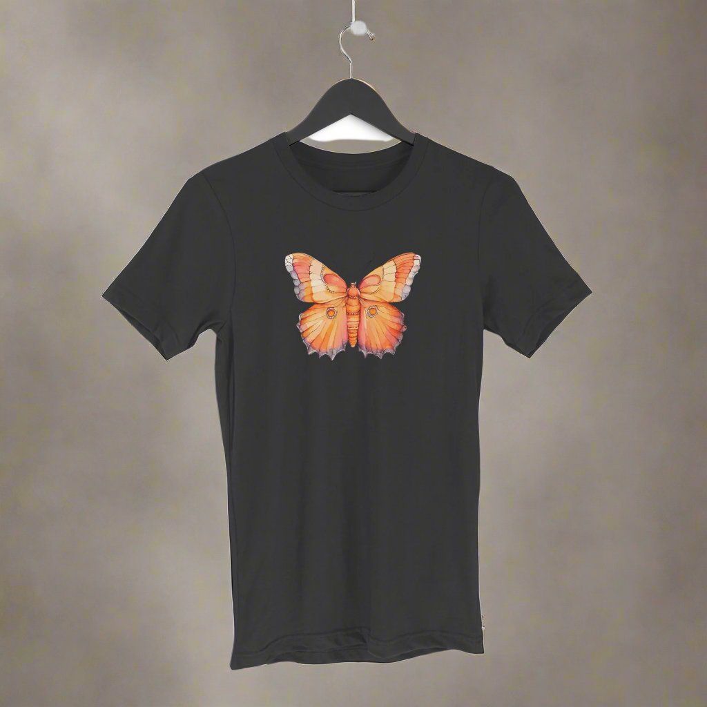 Animal Art Orange Butterfly Unisex Round Neck Half Sleeve T-Shirt Black