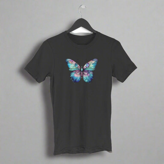 Animal Art Purple Butterfly Unisex Round Neck Half Sleeve T-Shirt Black