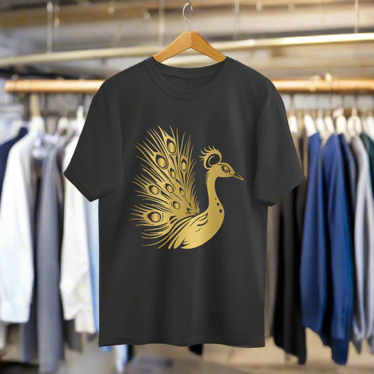 Golden Peacock Unisex Oversized T-Shirt Black