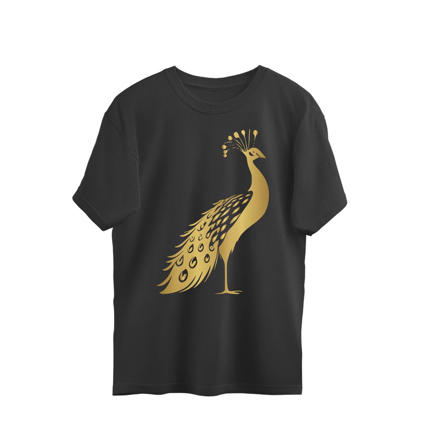 Golden Standing Peacock Unisex Oversized T-Shirt