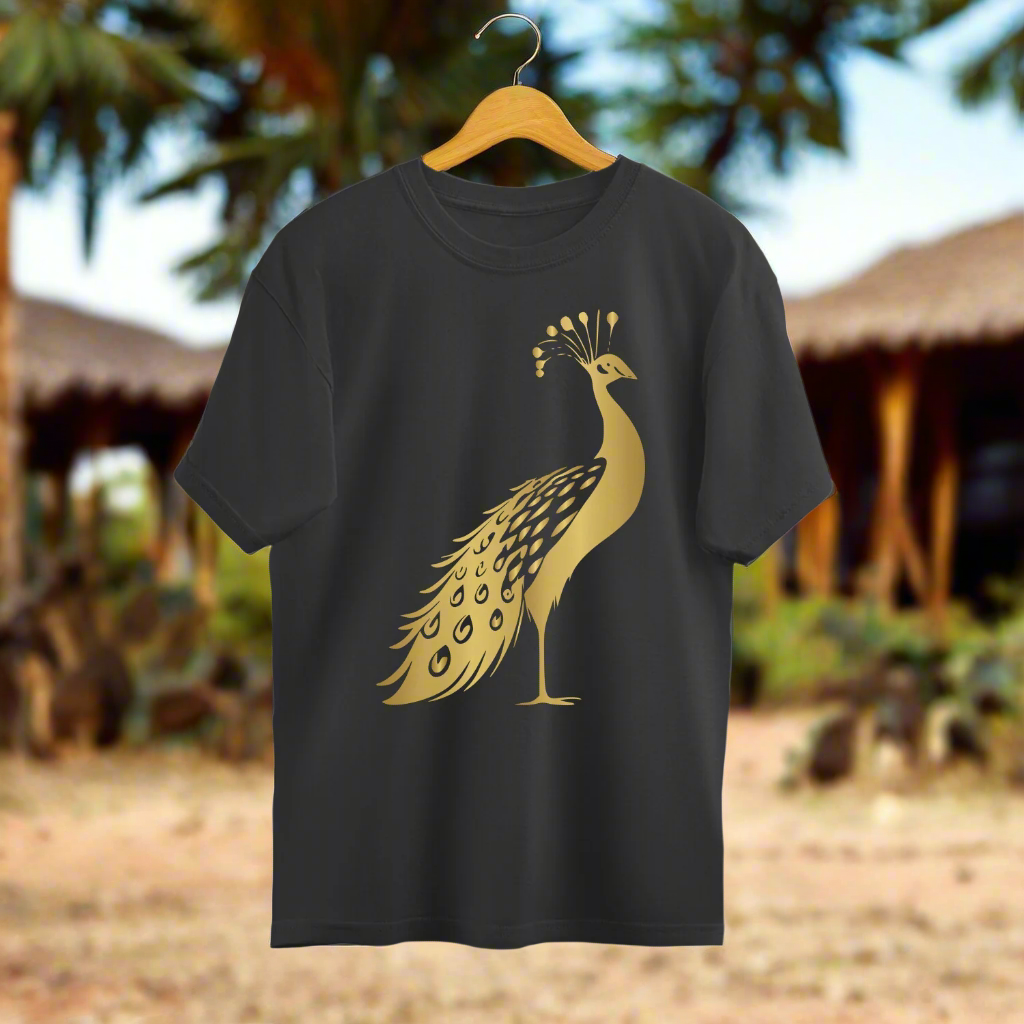 Golden Standing Peacock Unisex Oversized T-Shirt