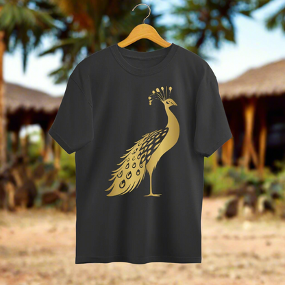 Golden Standing Peacock Unisex Oversized T-Shirt