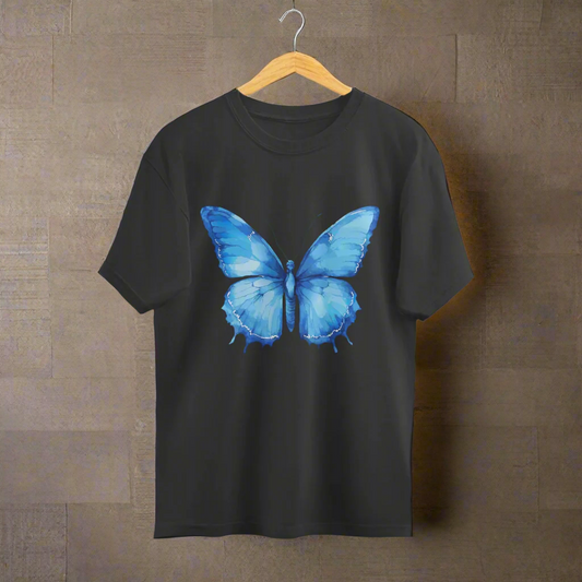 Blue Butterfly Unisex Oversized T-Shirt Black