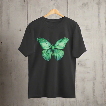 Green Butterfly Unisex Oversized T-Shirt Black