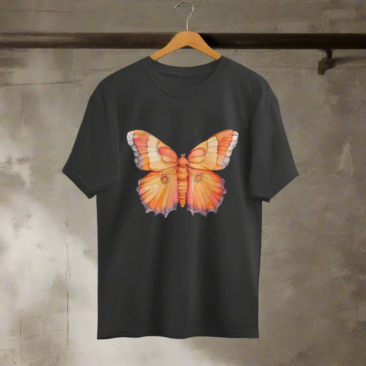 Orange Butterfly Unisex Oversized T-Shirt Black